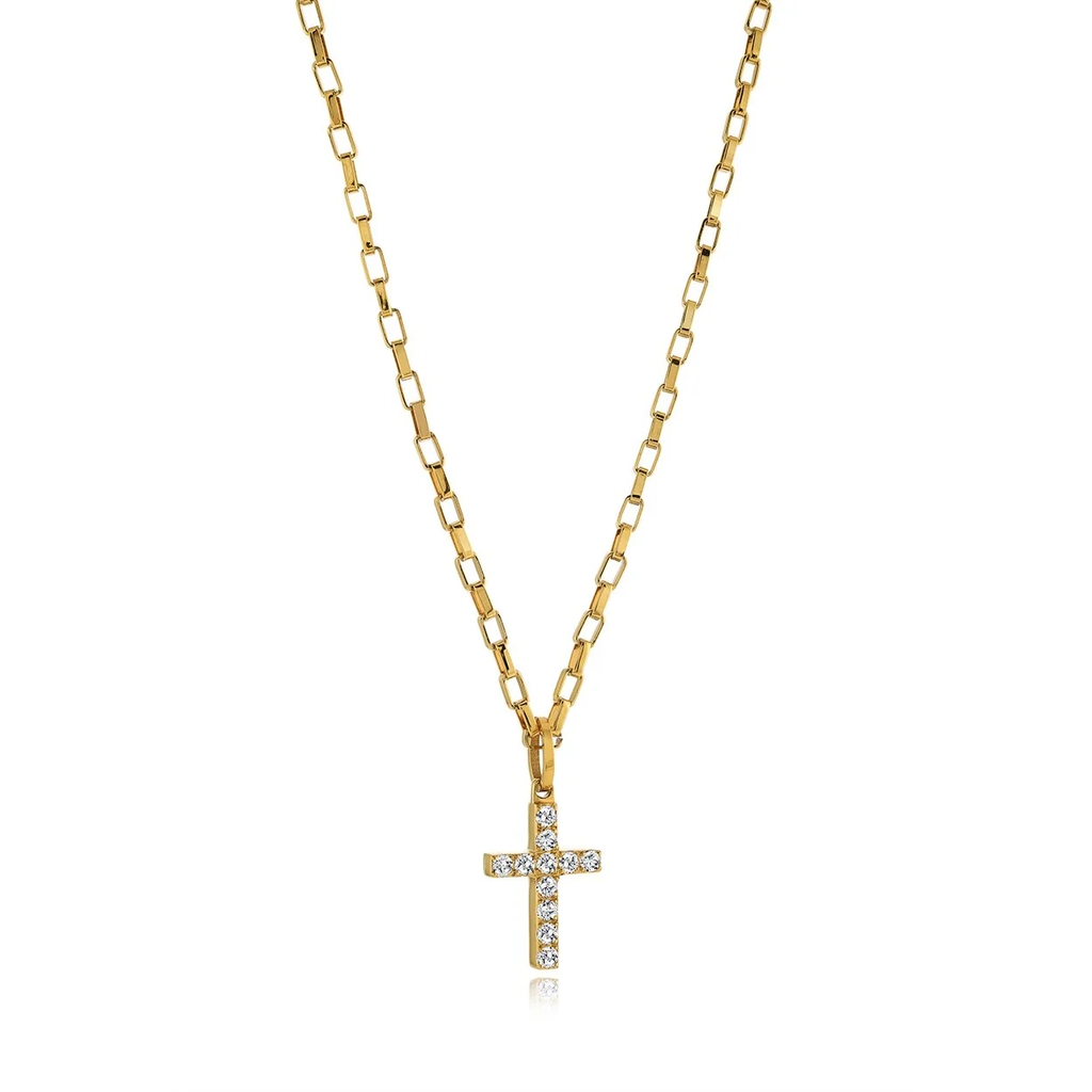 Pendentif croix, acier inoxydable doré, zircons incolores - SC228-GO - Italgem Steel