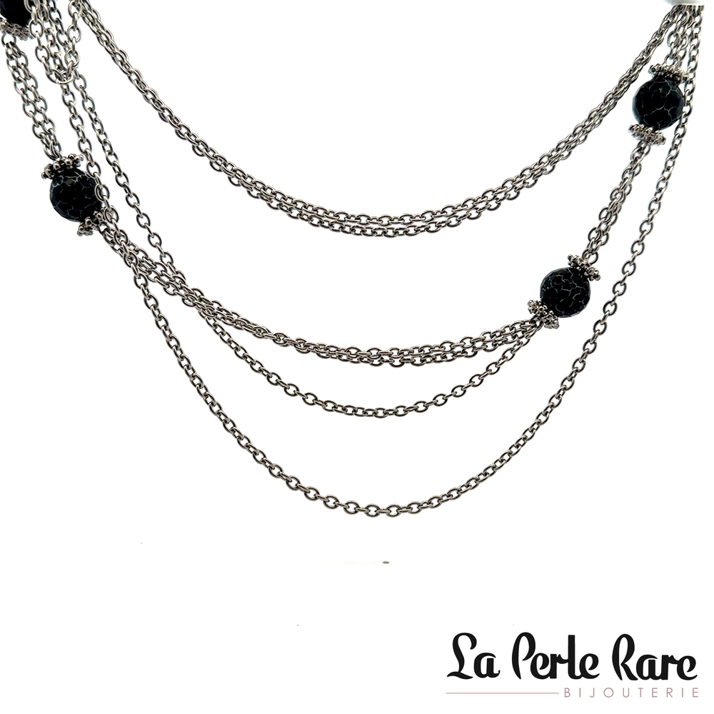 Collier multi-rangs, acier inoxydable, émail bleu marin - 171-N8132 - Steelx
