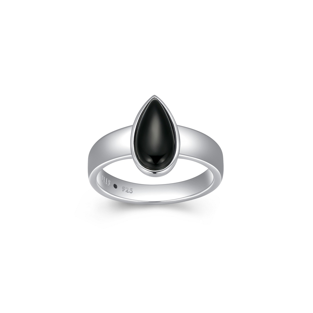 Bague argent rhodié, agate noire