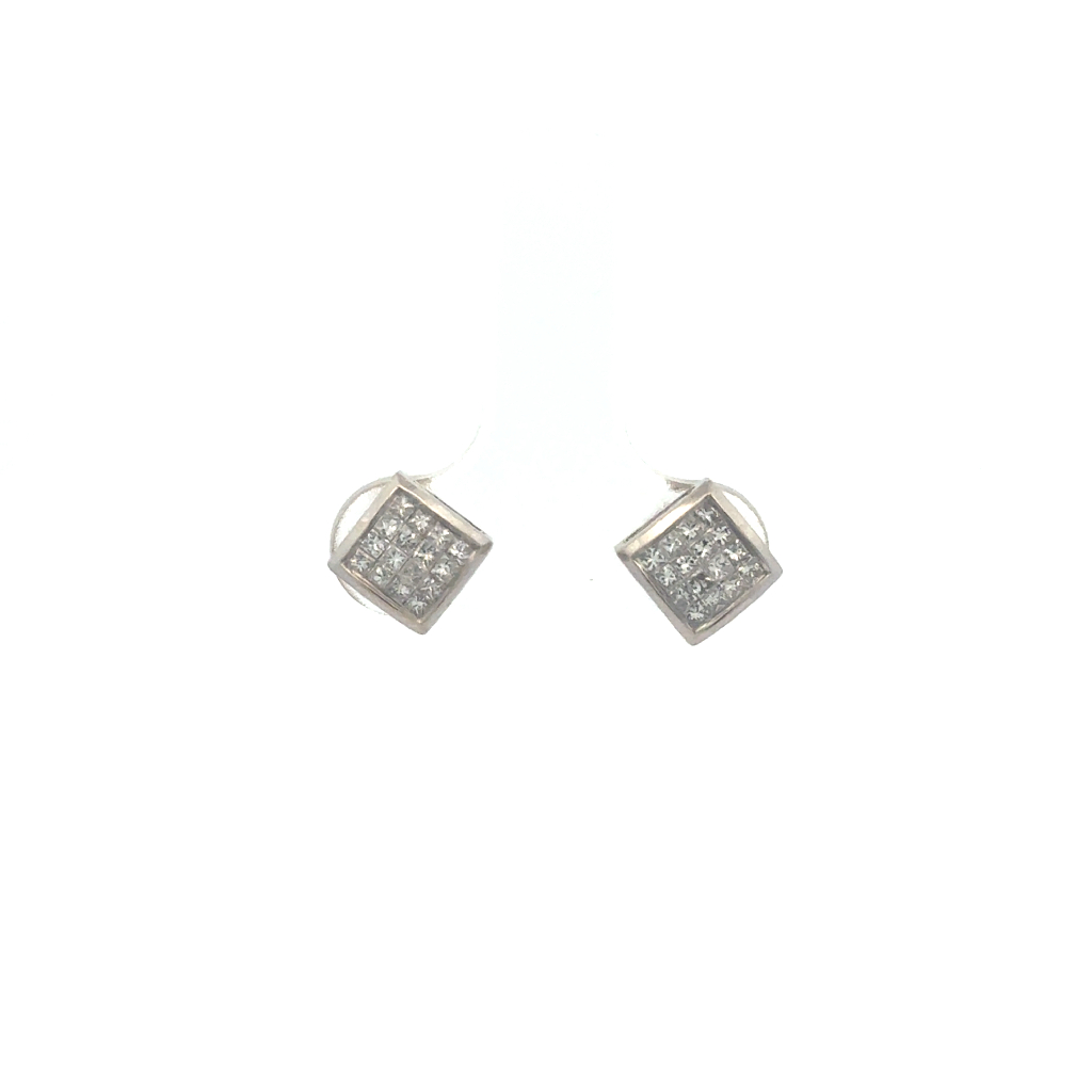 Boucles d'oreilles fixes carrés, or blanc 14 carats, 40 points de diamant total