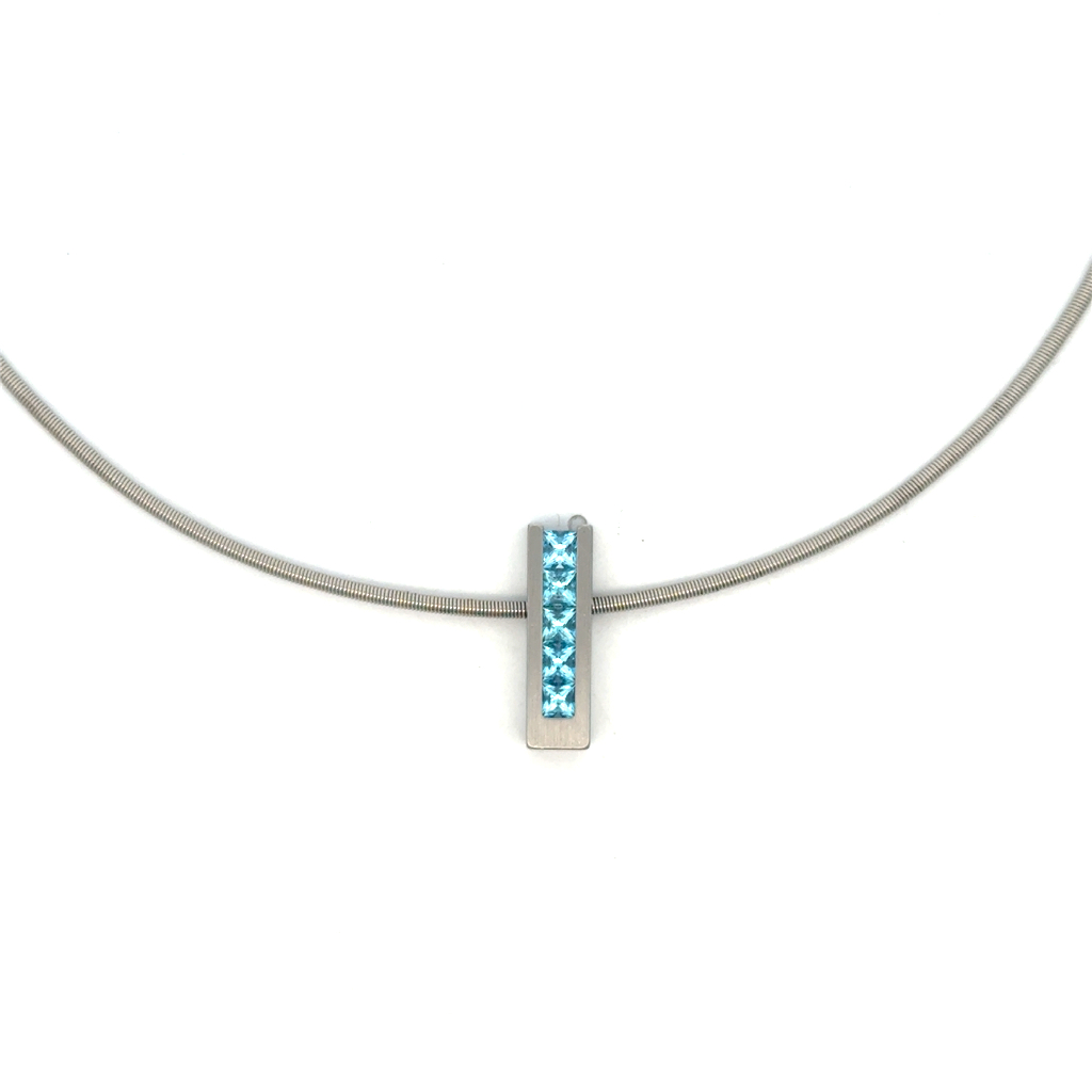 Collier rigide, acier inoxydable, topaze bleue