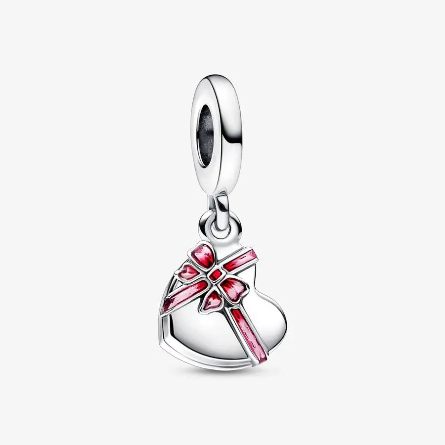 Bille boîte de chocolat coeur ouvrable, argent, émaux roses/rouges - 792587C01 - Pandora