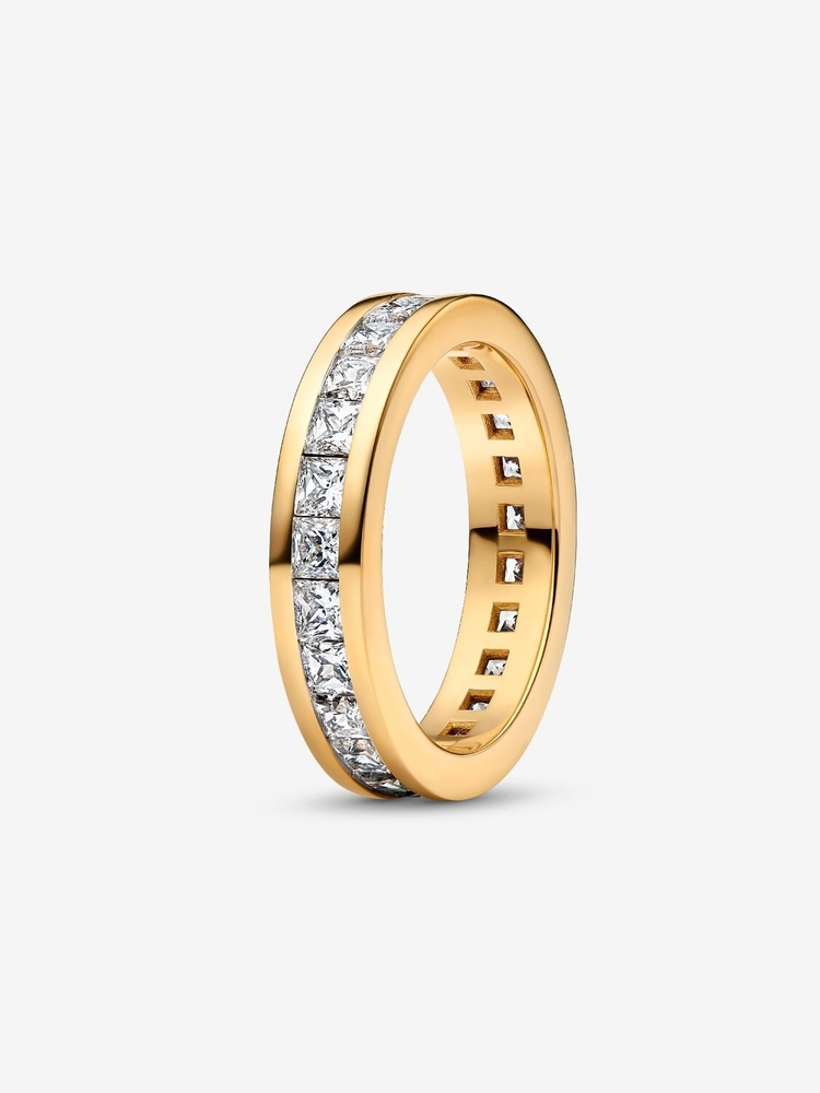 Jonc éternité, métal unique plaqué d'or 14 carats, zircons incolores - 163797C01-52 - Pandora