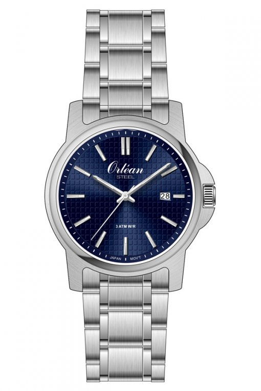 Montre acier inoxydable, fond bleu - ME3669 - Orlean