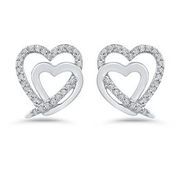 Boucle d'oreille or blanc coeur double 20 points diamant total