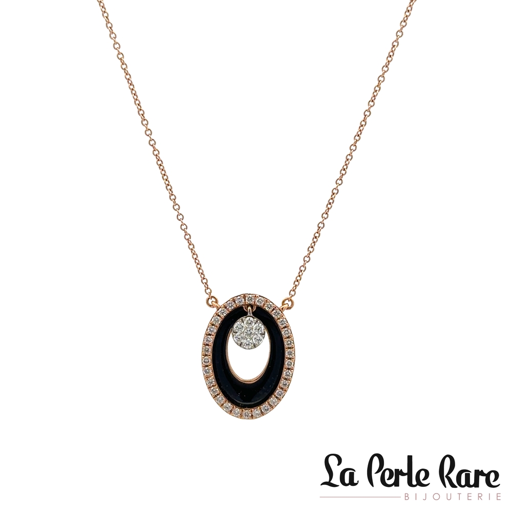 Collier or rose 18 carats, 34 points de diamants total, émail noir, certificat - LP4797 - Simon G