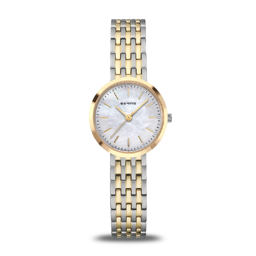 Montre acier inoxydable 2 tons (blanc/jaune), fond nacré - 19126-710 - Bering