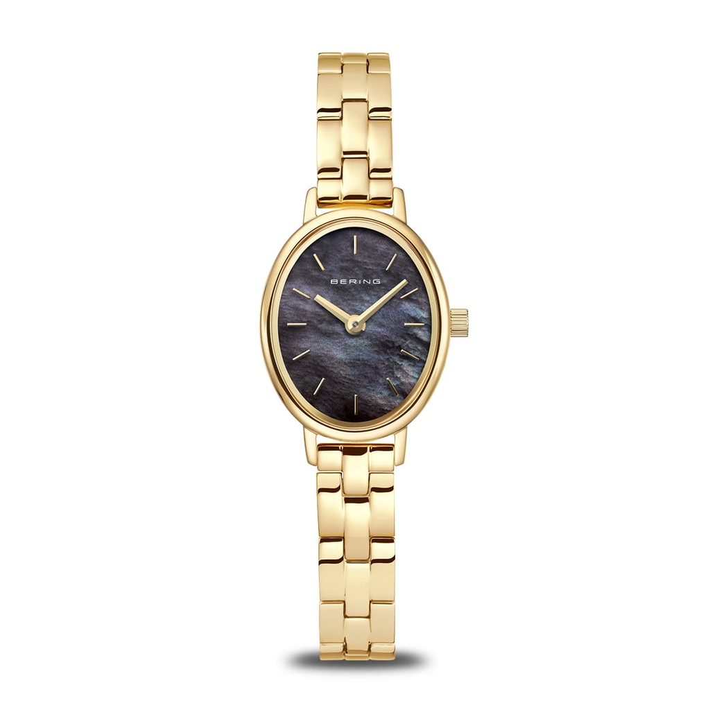Montre ovale, acier inoxydable doré, fond nacré noir - 11020-732 - Bering