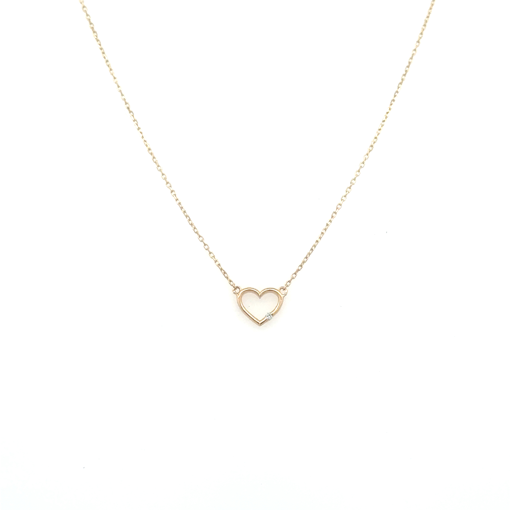 Collier coeur, or jaune 14 carats, diamant de 1 point, SI/FG