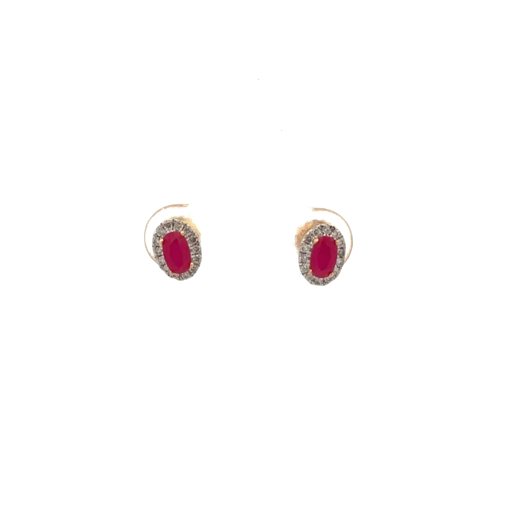 Boucles d'oreilles fixes vissées, or jaune 14 carats, rubis, diamants - SKE43393-RD - Exclusivités