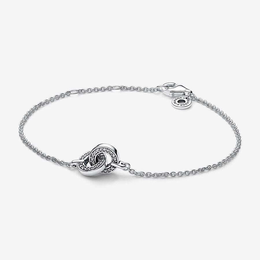 Bracelet entrelacé Pandora Signature, argent, zircons incolores Bracelet entrelacé Pandora Signature, argent, zircons incolores