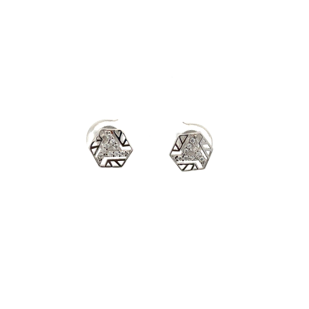 Boucles d'oreilles fixes or blanc 10 carats, zircons incolores - EAS-2863-B - Exclusivités