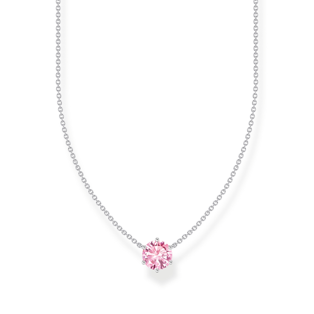 Collier solitaire, argent, zircon rose