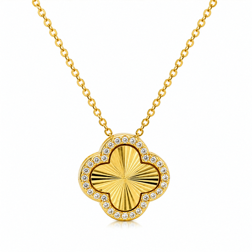 Collier de style Van Cleef, argent doré, zircons incolores