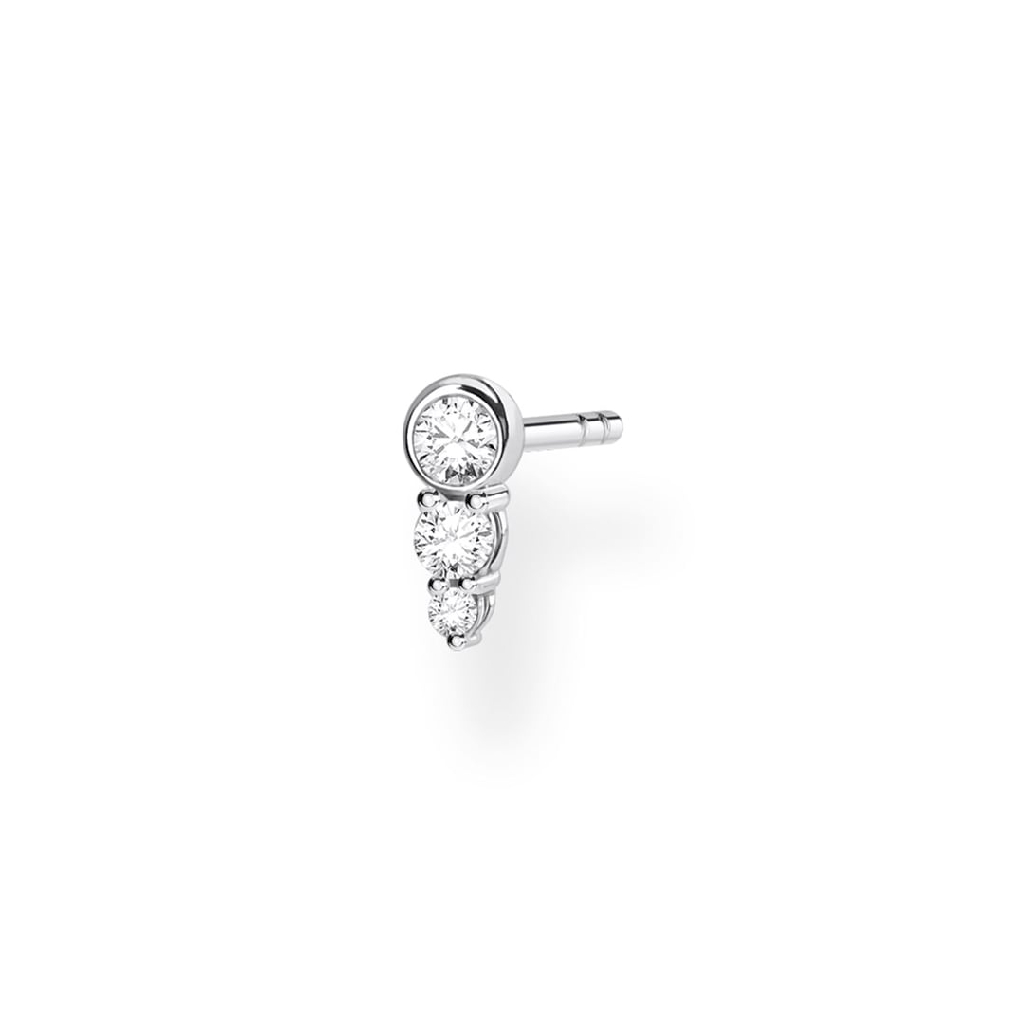 Boucle d'oreille fixe (seule), argent, zircons incolores