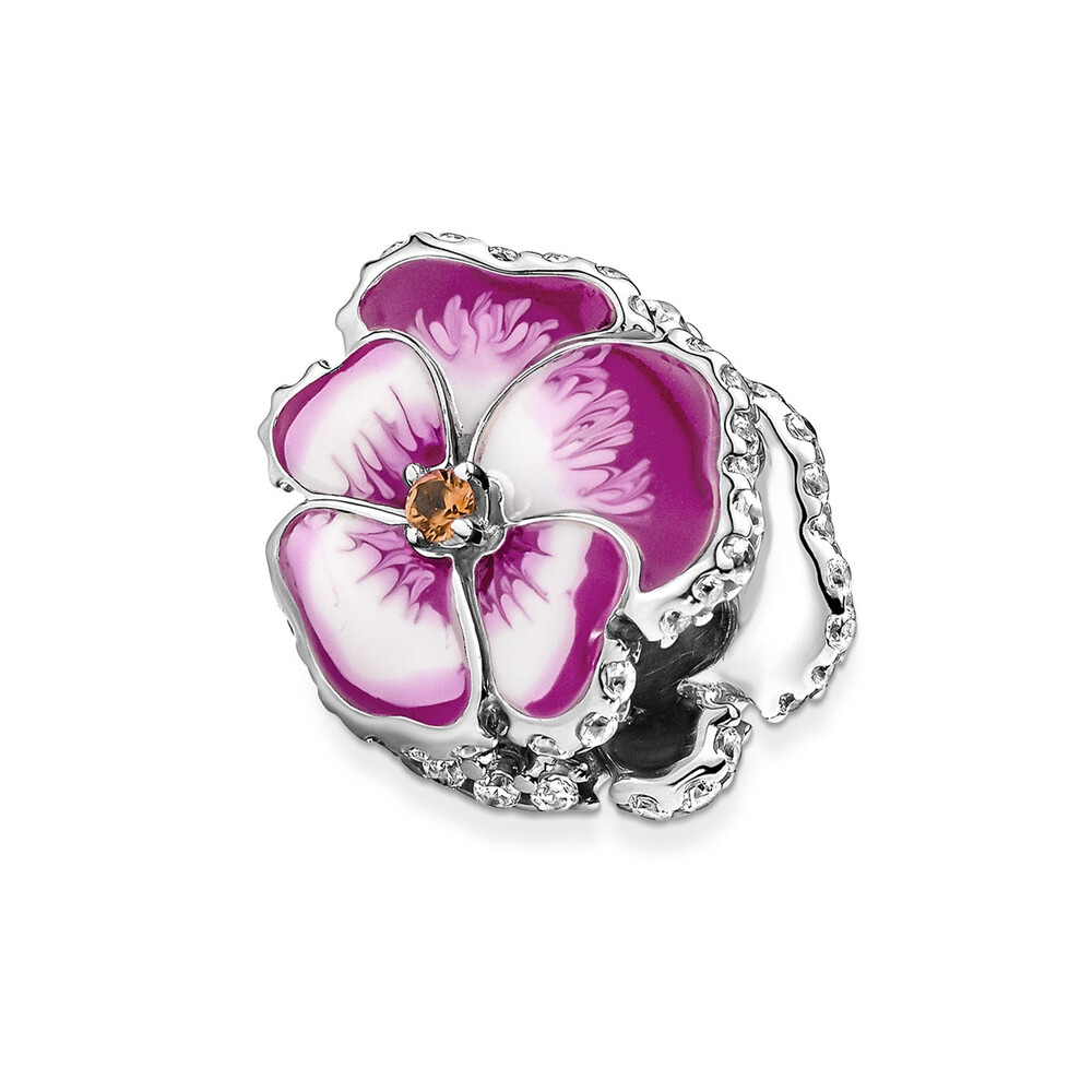 Bille pensée rose, argent, émaux mixtes, cristaux orange, zircons - 790777C01 - Pandora