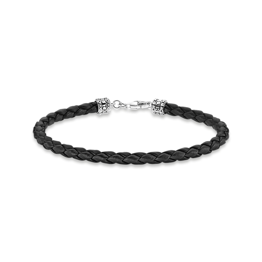 Bracelet cuir noir tressé, argent - A2011-682-11-L19 - Thomas Sabo