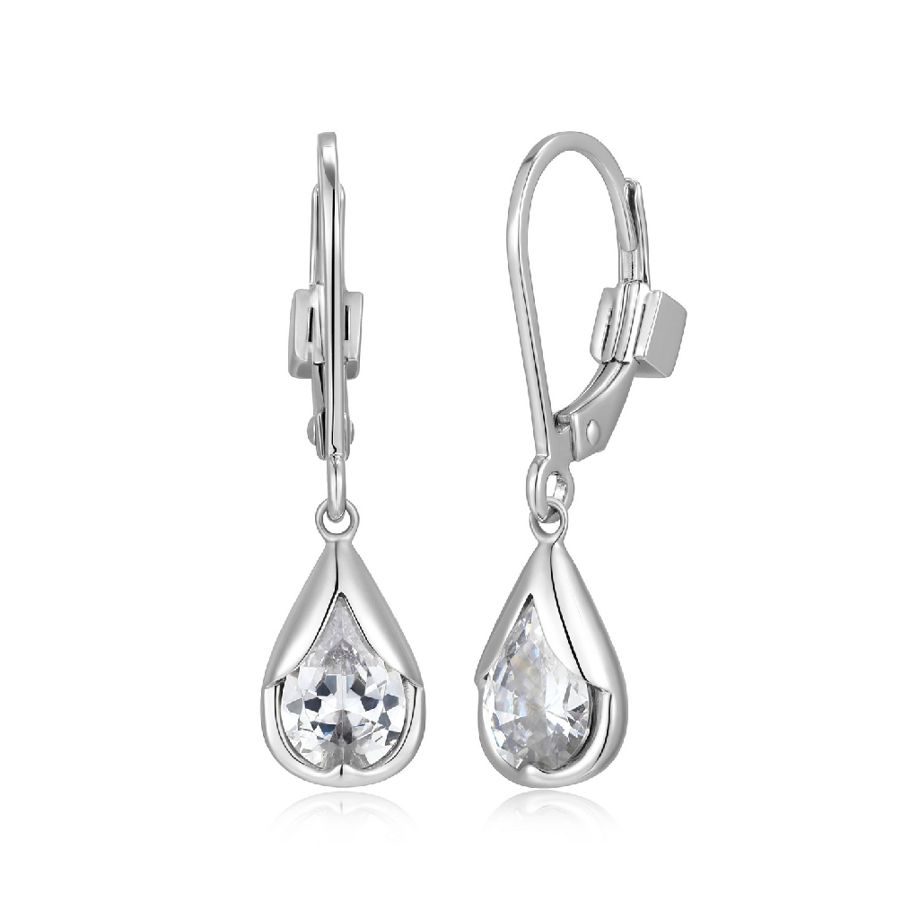 Boucles d'oreilles pendantes argent rhodié, zircons incolores - R2LCVE0003 - Elle