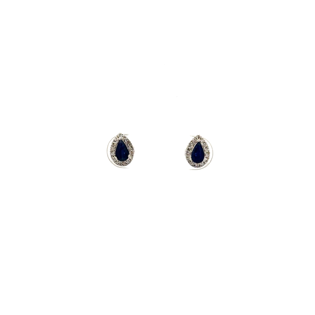 Boucles d'oreilles fixes vissées, or blanc 14 carats, saphirs, diamants - SKE43392-SD - Exclusivités