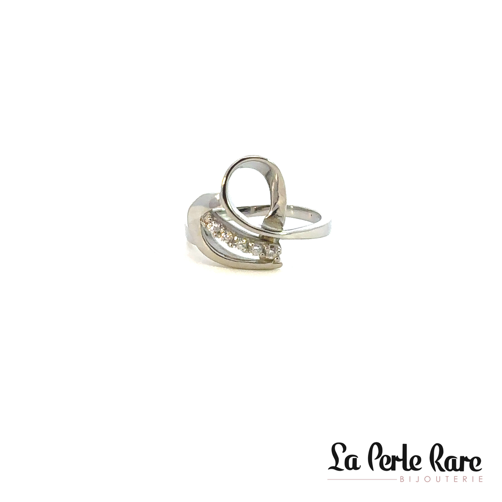 Bague coeur, acier, zircons - 170-R355-6 - Steelx