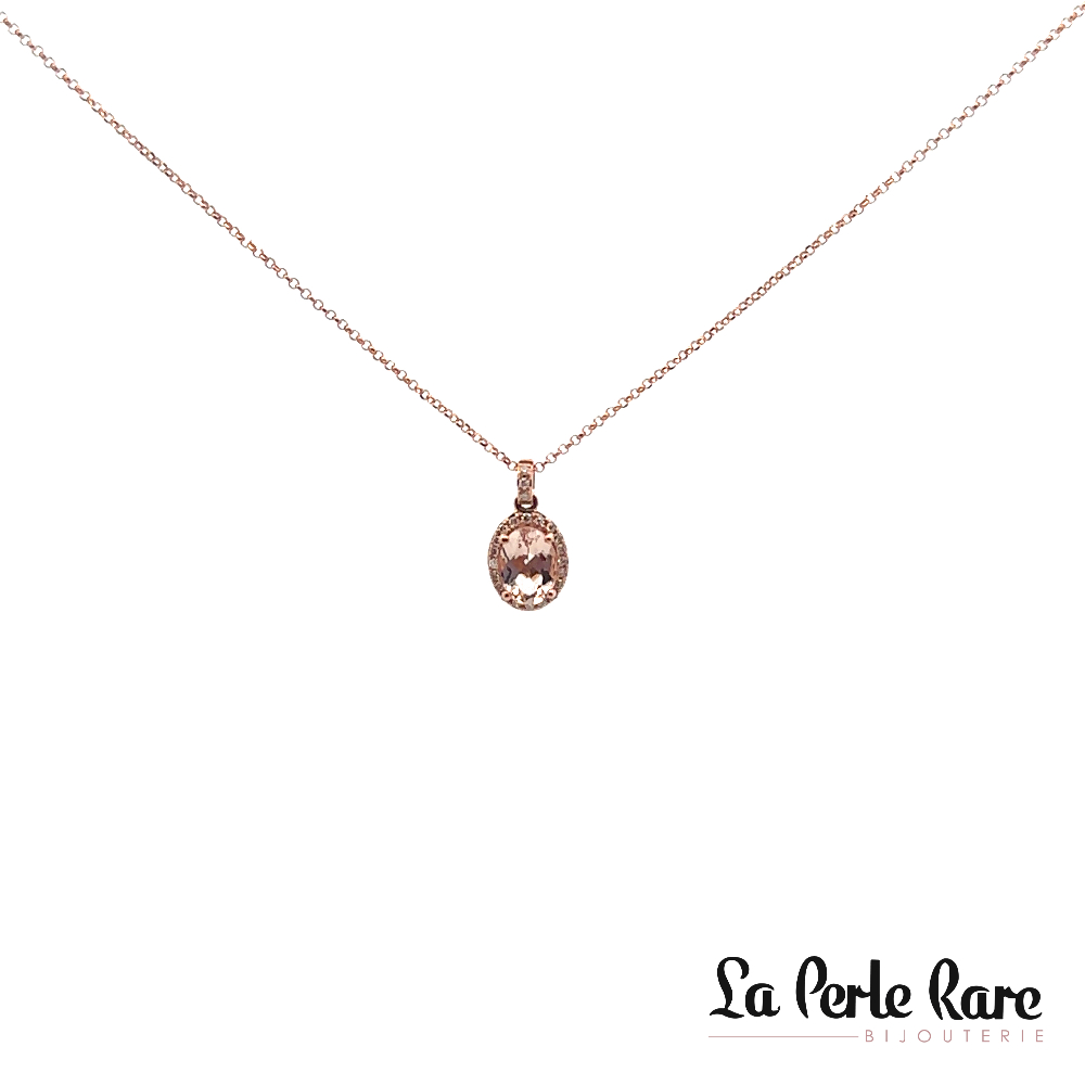 Pendentif or rose 14 carats, morganite, 8 points de diamants total - 7524MON4RYA11 - Exclusivités