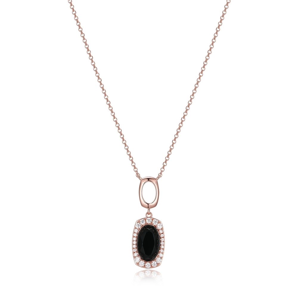 Collier argent rosé, agate noire, zircons - 30LBLK2746 - Elle