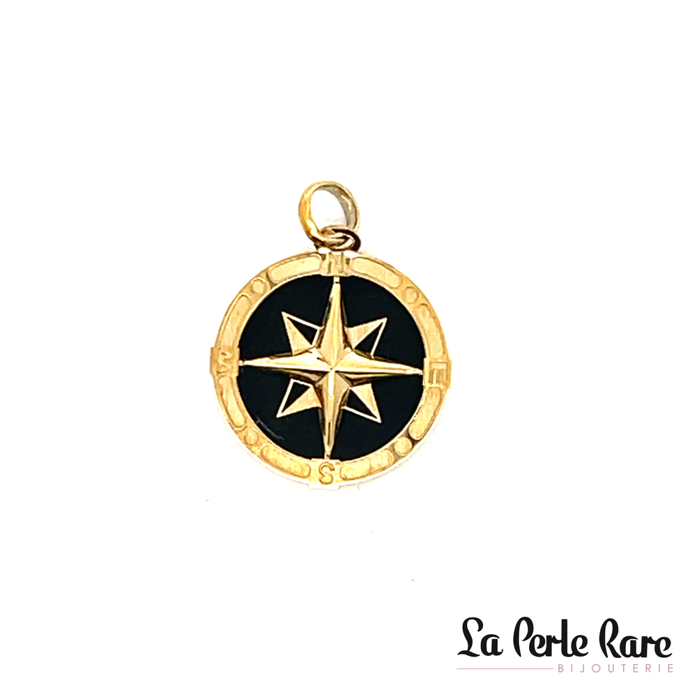 Pendentif boussole, or jaune, onyx - LPR-2047 - Exclusivités