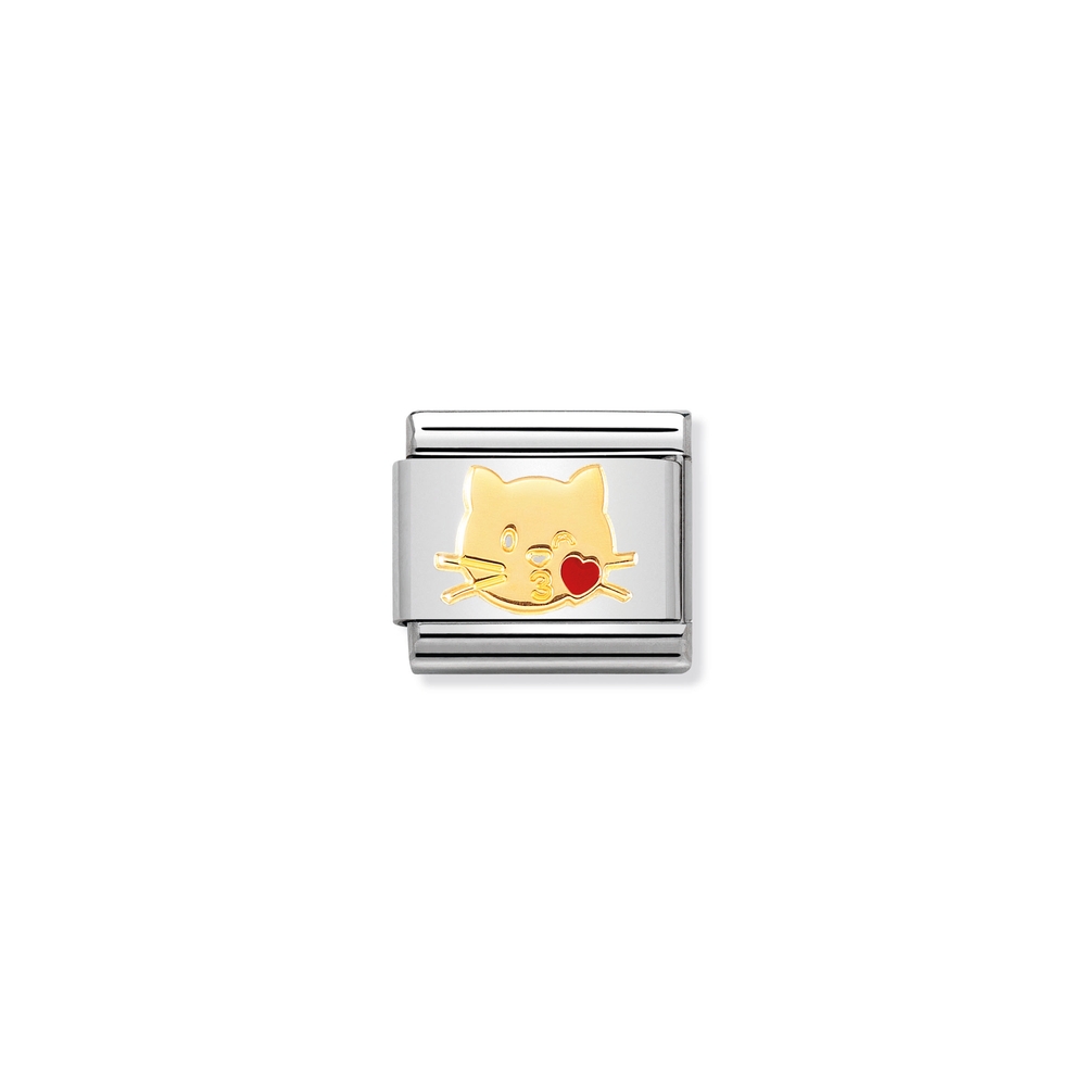 Maille classique bisous de chat, acier inoxydable, finition or jaune 18 carats, émail rouge - 03027245 - NOMINATION