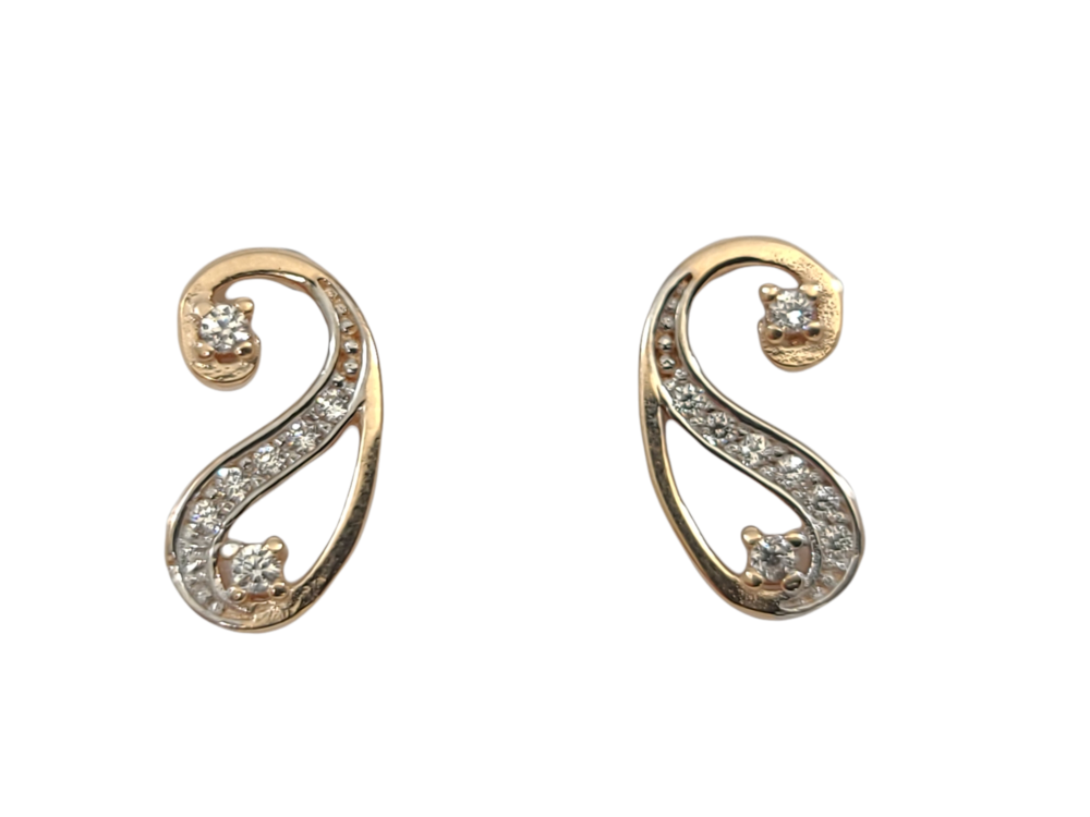 Boucles d'oreilles fixes or 2 tons (rose/blanc) 10 carats, zircons incolores - EOZ-1217-2TR - Exclusivités