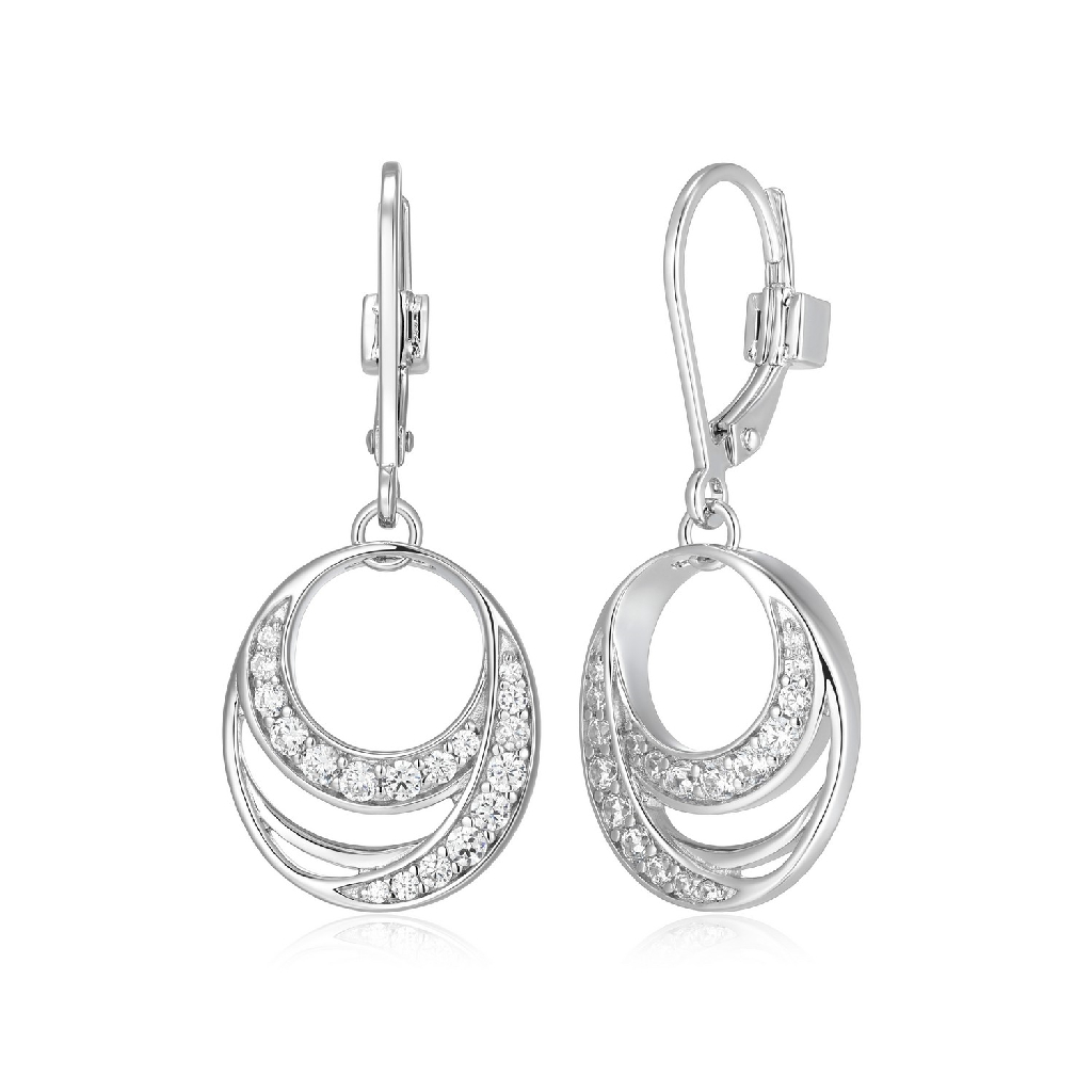 Boucles d'oreilles pendantes argent rhodié, zircons incolores - R2LCUQ0003 - Elle