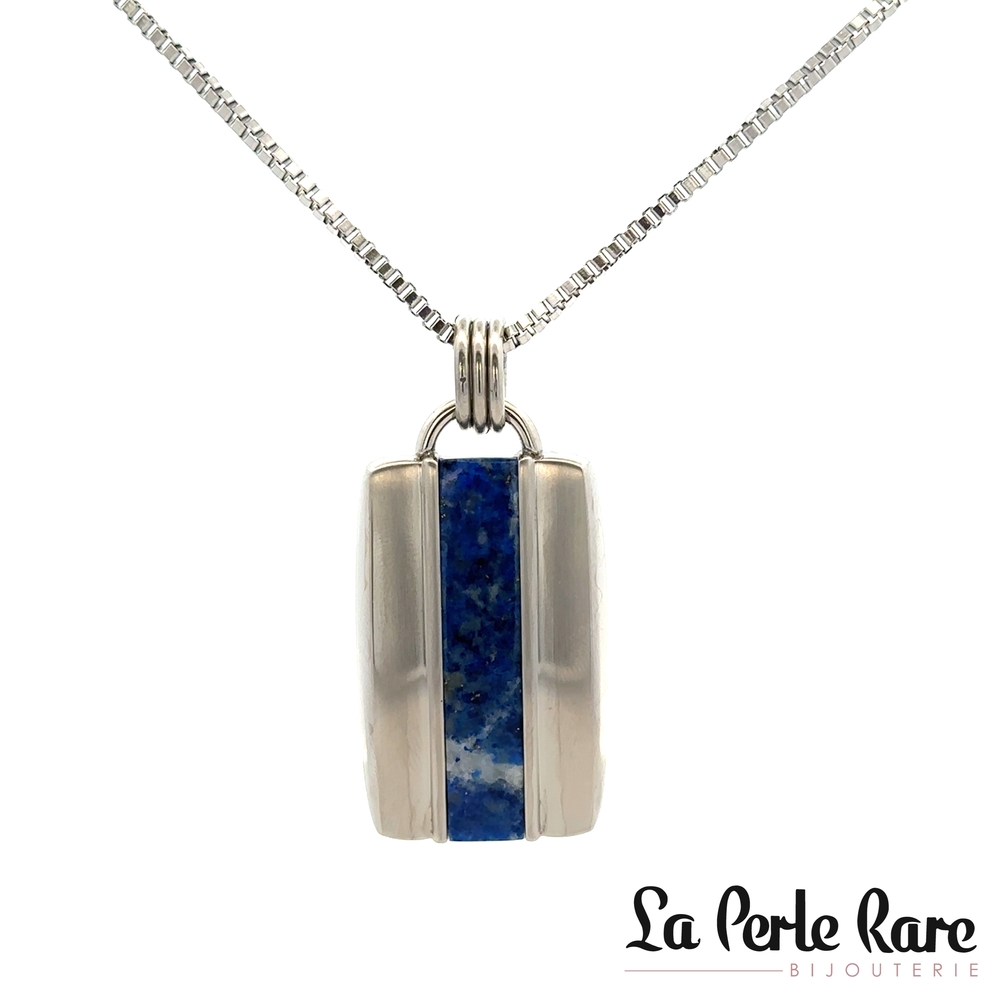 Pendentif plaque, acier inoxydable, lapis lazuli synthétique - 171-P72320 - Steelx