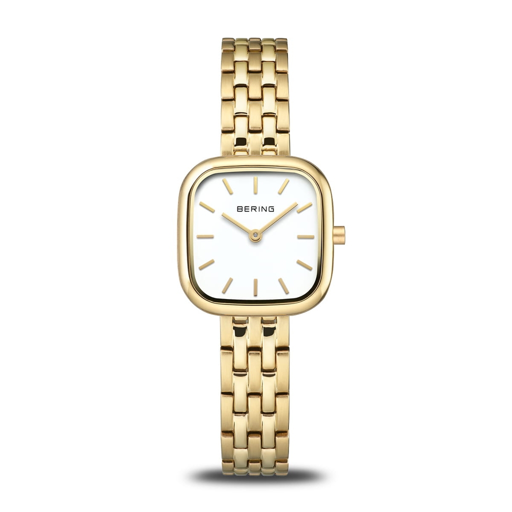 Montre carrée, acier inoxydable doré, fond blanc - 17926-734 - Bering