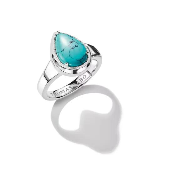 Bague goutte, argent, imitation turquoise
