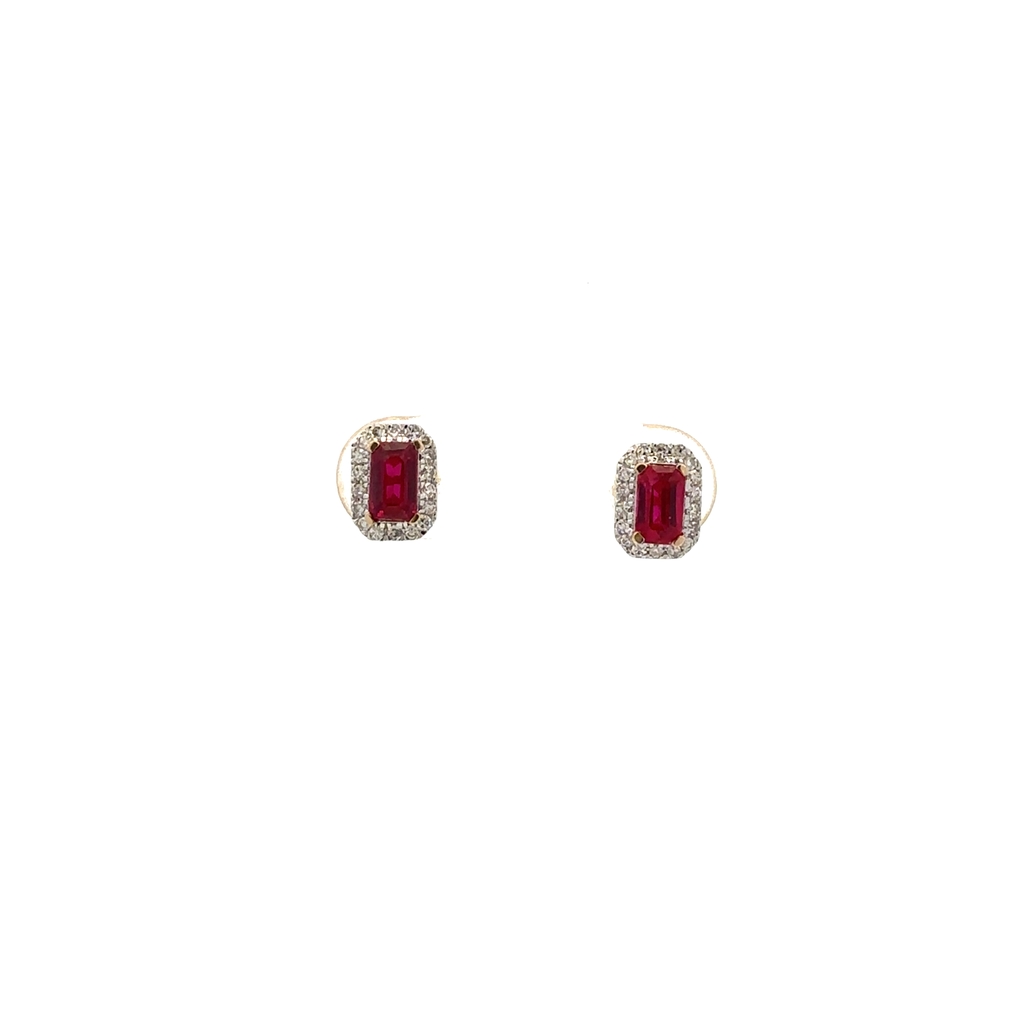 Boucles d'oreilles fixes vissées, or jaune 14 carats, rubis, diamants - SKE43401-RD - Exclusivités