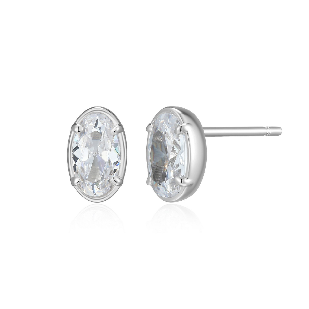 Boucles d'oreilles fixes argent rhodié, zircons incolores