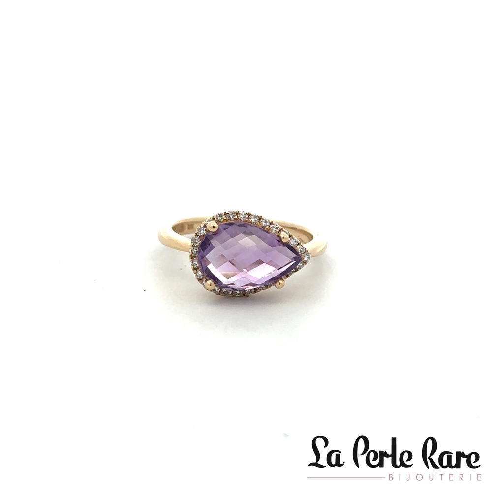 Bague or jaune, améthyste, 19 points de diamants total - ANP3731 - Exclusivités