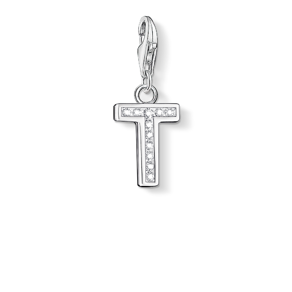 Charm lettre T, argent, zircons incolores Charm lettre T, argent, zircons incolores