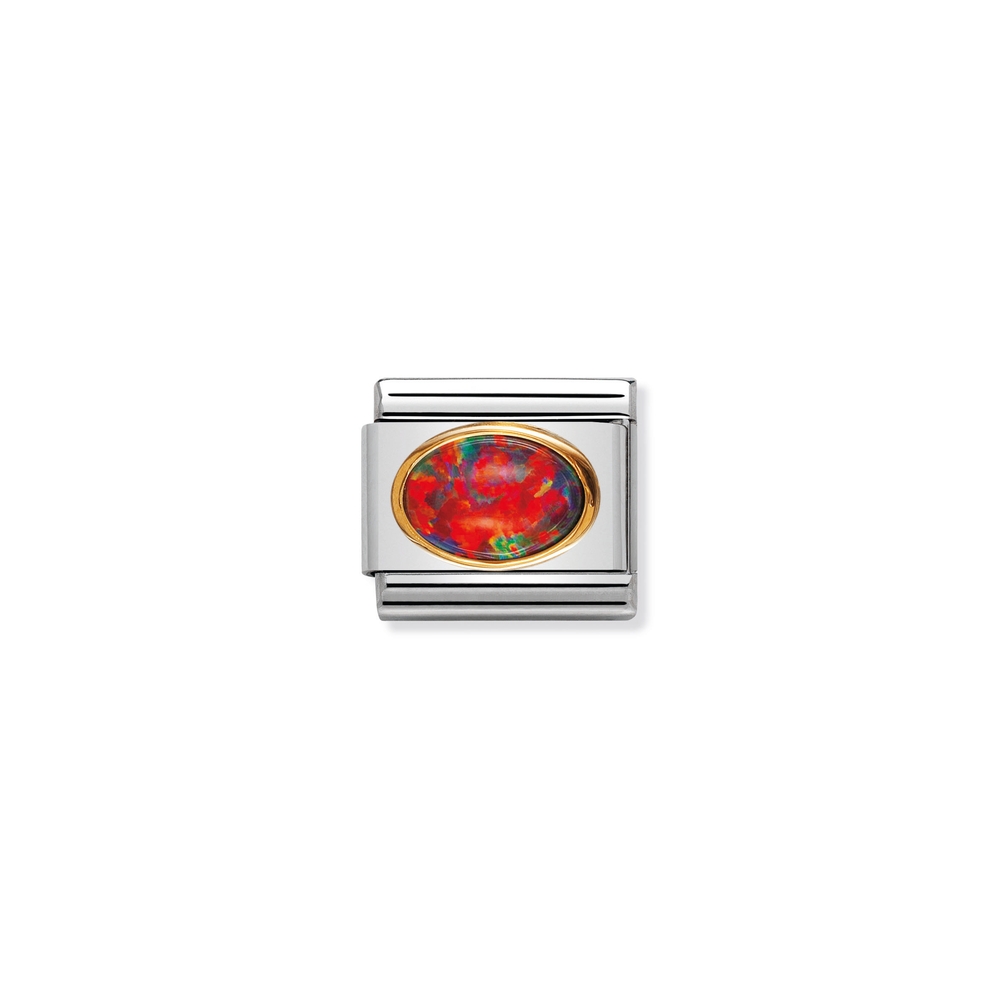 Classic link, stainless steel, 18K yellow gold finish, red opal - 03050208 - NOMINATION
