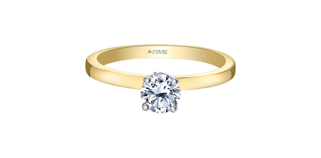 Bague solitaire, or 2 tons (jaune et blanc) 14 carats, 55 points de diamant canadien total, IMP1/G, certificat - 31289YW-55 - Corona