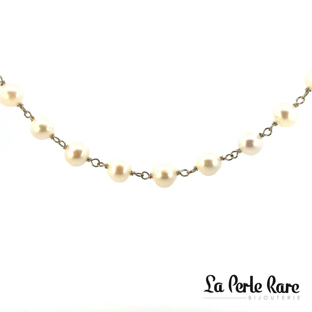 Collier or blanc, perles blanches 6-6.5 mm - GRACE-10W-18 - Exclusivités