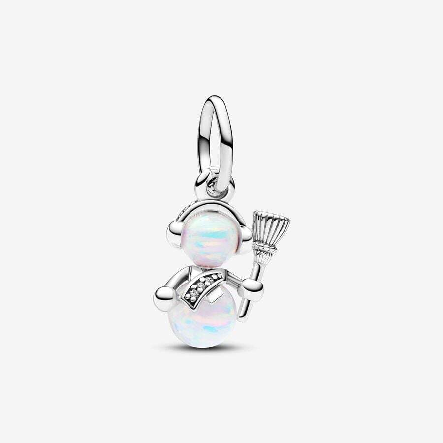 Bille bonhomme de neige opalescent, argent, zircons, opale lab - 792981C01 - Pandora