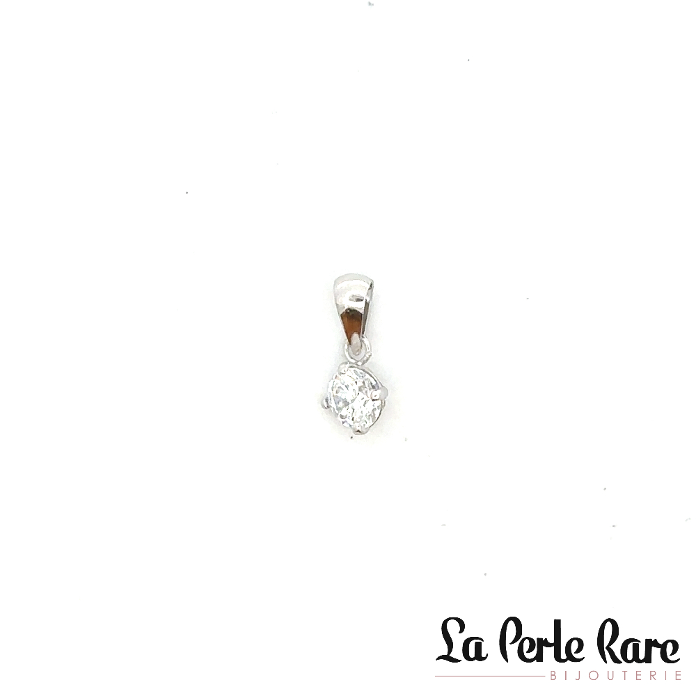 Pendentif solitaire, or blanc 10 carats, zircon incolore, 4 millimètres - 10123-4B-P - Exclusivités