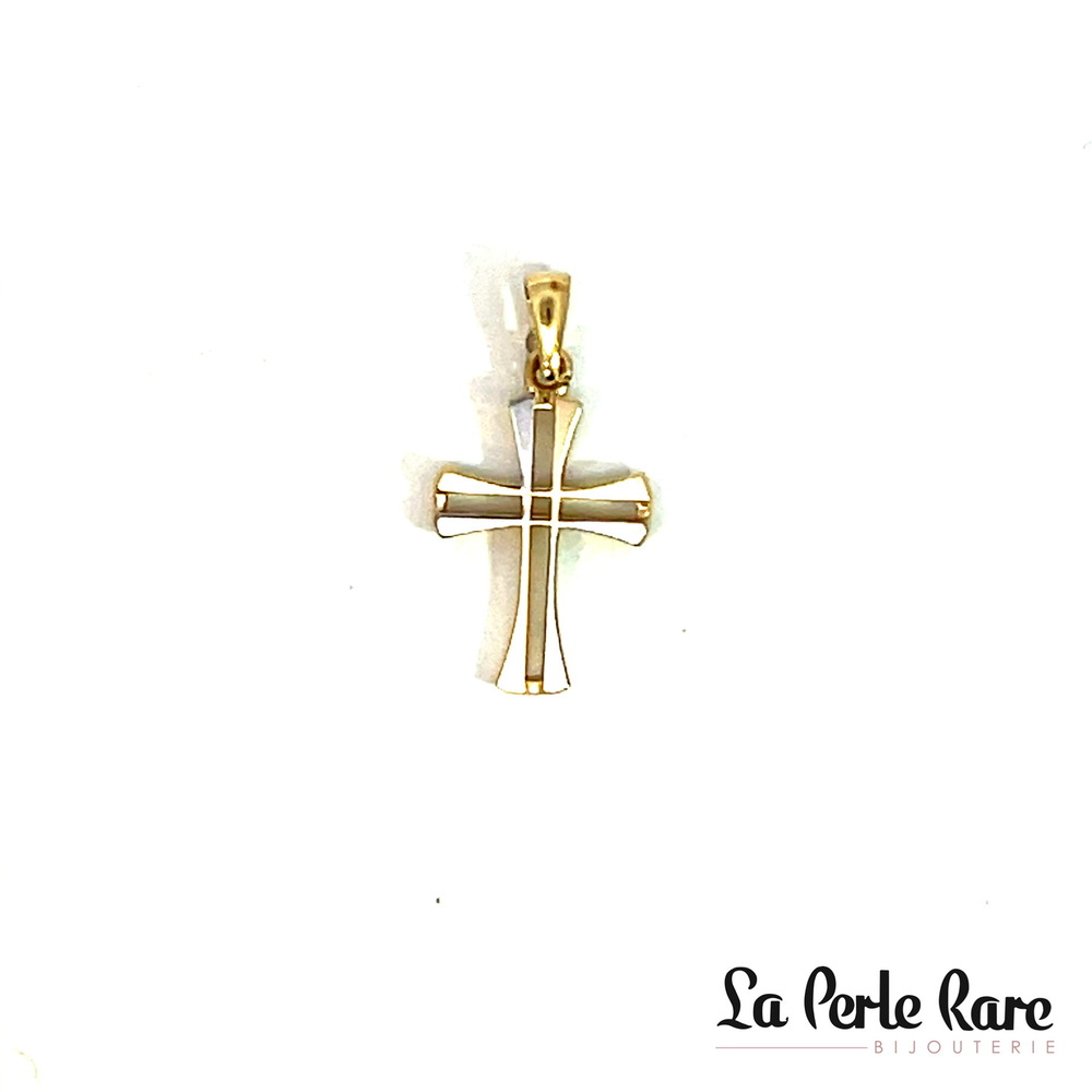Pendentif croix, or 2 tons (jaune/blanc) 10 carats Pendentif croix, or 2 tons (jaune/blanc) 10 carats
