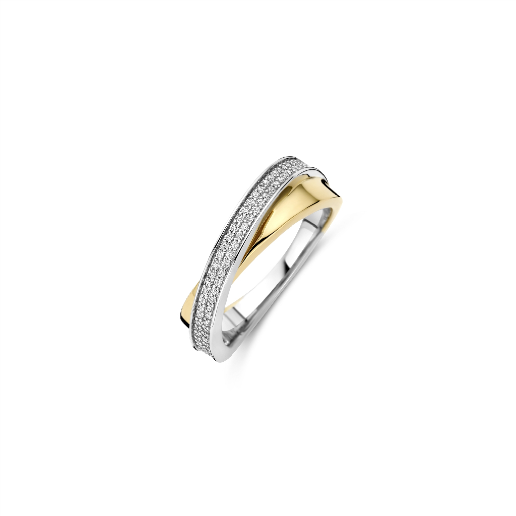 Bague argent 2 tons (blanc et jaune), zircons incolores - 12395ZY-54 - Ti Sento