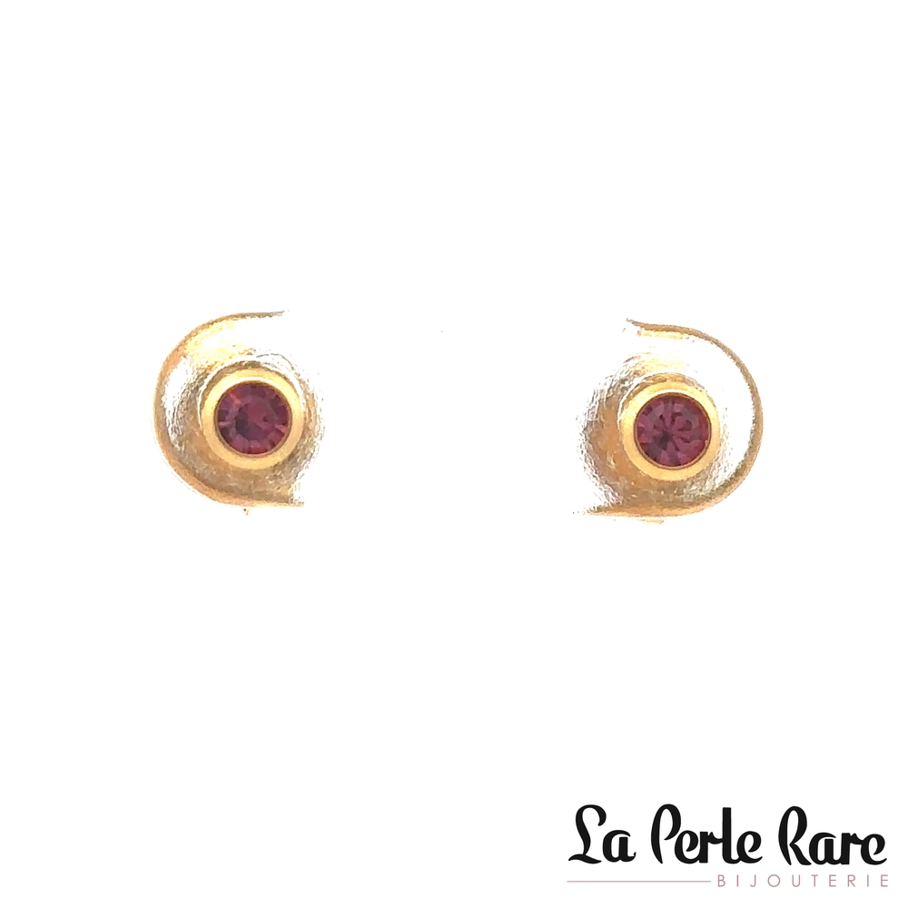 Boucles d'oreilles fixes acier inoxydable doré, zircons roses - LPR-2723 - Exclusivités