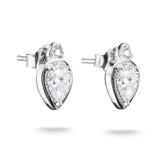 Boucles d'oreilles fixes en forme de goutte, argent, zircons incolores
