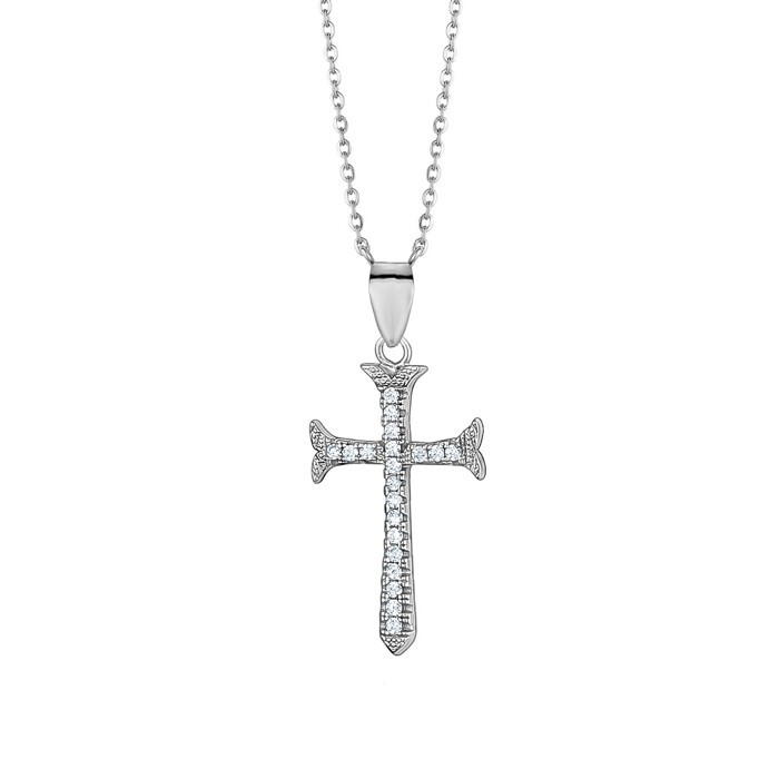 Pendentif croix, argent, zircons - N2159C - Création Gl