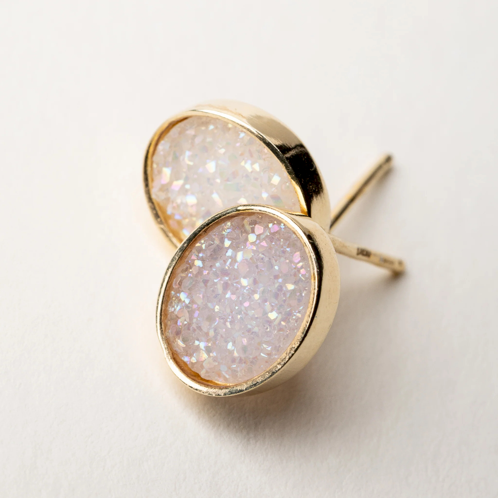 Boucles d'oreilles fixes Mystic, argent plaqué or 14 carats, cristaux d'agates