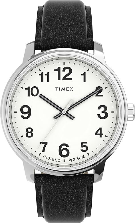 Montre cuir noir, métal, fond blanc - TW2V212009J - Timex