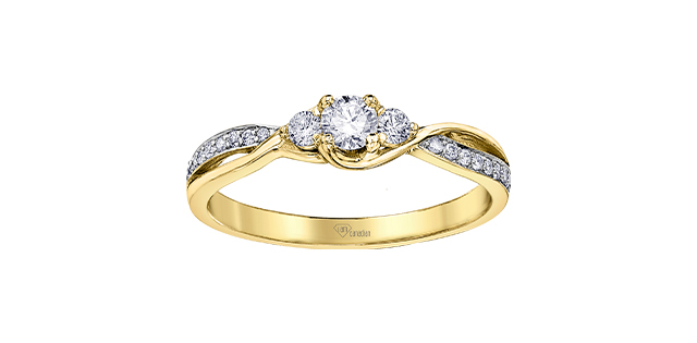 Bague or jaune 10 carats, 33 points de diamant canadien total, certificat - AM538Y33 - Corona